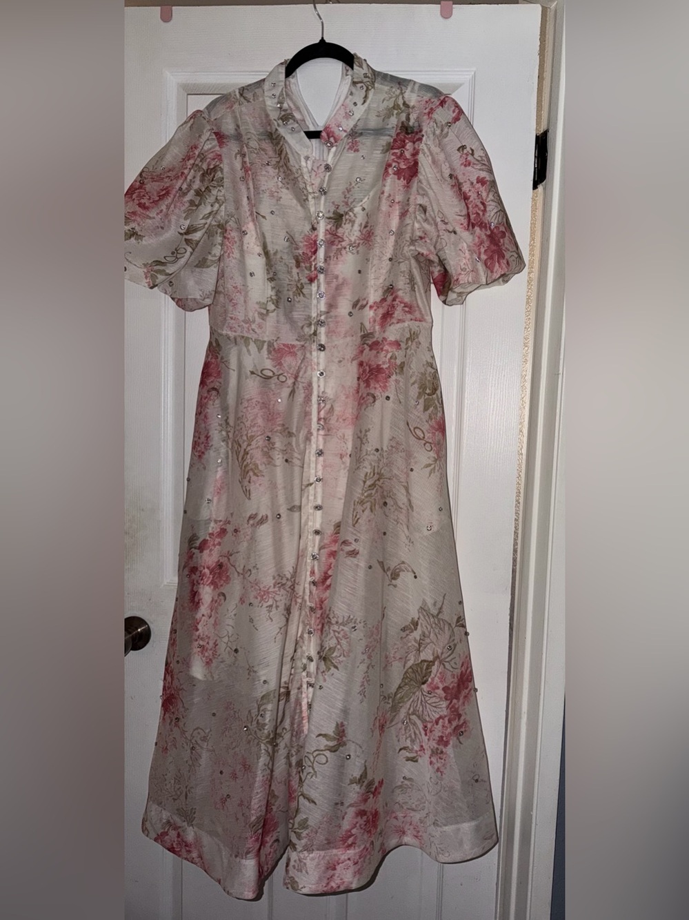 Rhinestone Pink Floral Maxi Dress